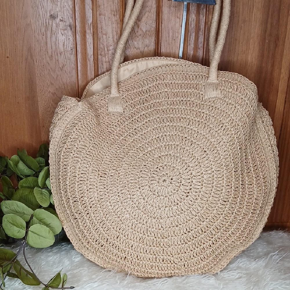 H & M Elegant Tan Woven Tote Bag